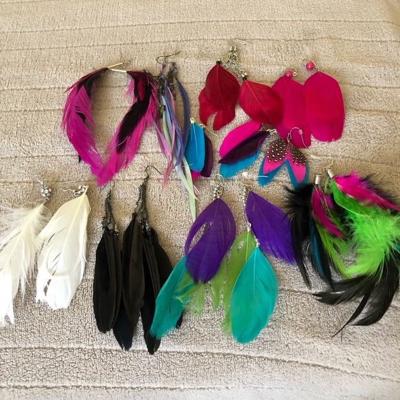 10 Pairs Colorful Fun Feather Earring Lot Bundle - Picture 7 of 8